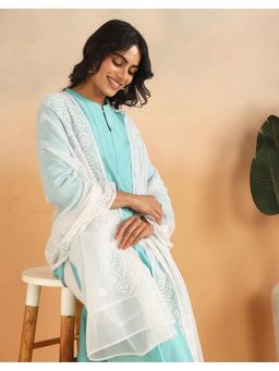 Fabindia - Women White Cotton Silk Chikankari Dupatta