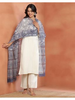 Fabindia - Blue Cotton Floral Printed Dupatta