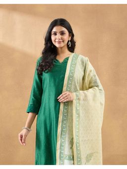 Fabindia - Green Cotton Floral Dupatta