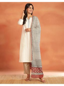 Fabindia - Women Beige Cotton Floral Dupatta