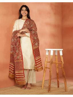 Fabindia - Red Cotton Silk Bagru Floral Dupatta