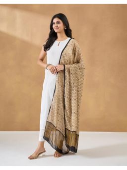 Fabindia - Beige Viscose Floral Dupatta