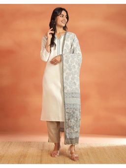 Fabindia - Women Blue Cotton Floral Printed Dupatta
