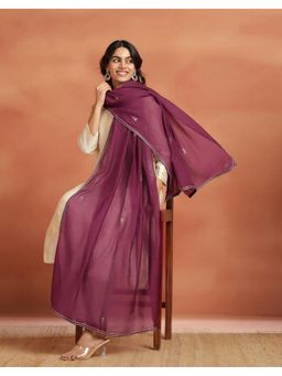 Fabindia - Wine Cotton Embroidered Dupatta