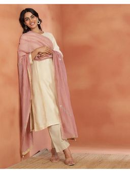 Fabindia - Women Mauve Cotton Embroidered Dupatta