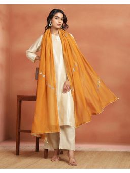 Fabindia - Mustard Cotton Embroidered Dupatta