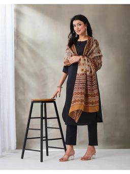 Fabindia - Beige Cotton Floral Printed Dupatta