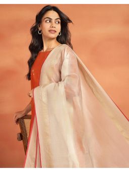 Fabindia - Beige Cotton Silk Blend Maheshwari Dupatta