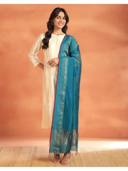 Fabindia - Turquoise Cotton Silk Blend Maheshwari Dupatta