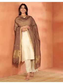 Fabindia - Brown Silk Blend Woven Dupatta