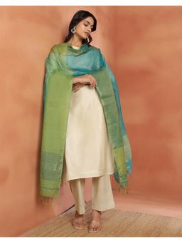 Fabindia - Turquoise Silk Blend Woven Dupatta