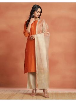 Fabindia - Off White Cotton Silk Blend Maheshwari Dupatta