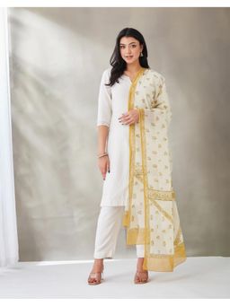 Fabindia - Mustard Cotton Floral Dupatta