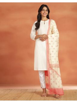 Fabindia - Pink Cotton Floral Dupatta