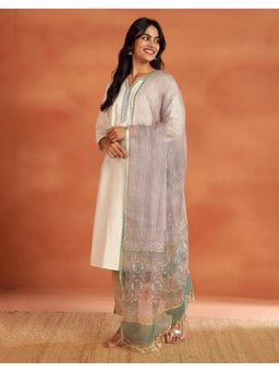 Fabindia - Mauve Silk Blend Floral Dupatta
