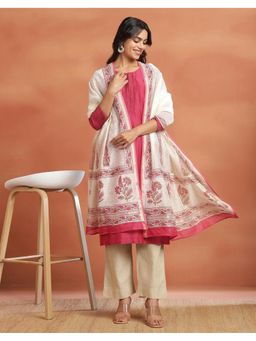Fabindia - Off White Silk Blend Floral Dupatta