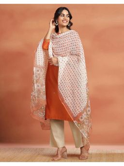 Fabindia - Peach Cotton Floral Dupatta
