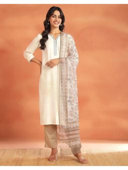 Fabindia - Rust Cotton Floral Dupatta