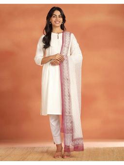 Fabindia - Off White Cotton Printed Dupatta