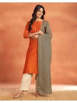 Fabindia - Grey Cotton Embroidered Dupatta