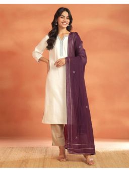 Fabindia - Purple Cotton Embroidered Dupatta