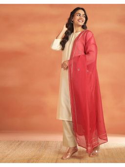 Fabindia - Red Cotton Embroidered Dupatta