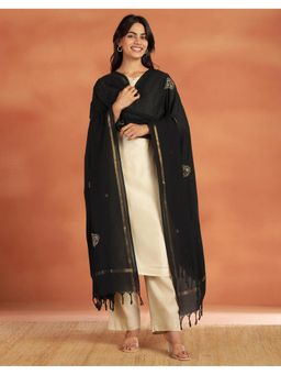 Fabindia - Black Cotton Embroidered Dupatta