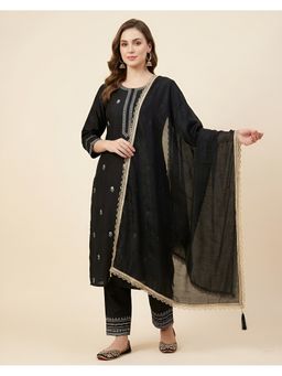 MUFFLY - Women Solid Black Fendi Dupatta