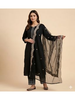 MUFFLY - Women Elegant Twill Black Net Dupatta