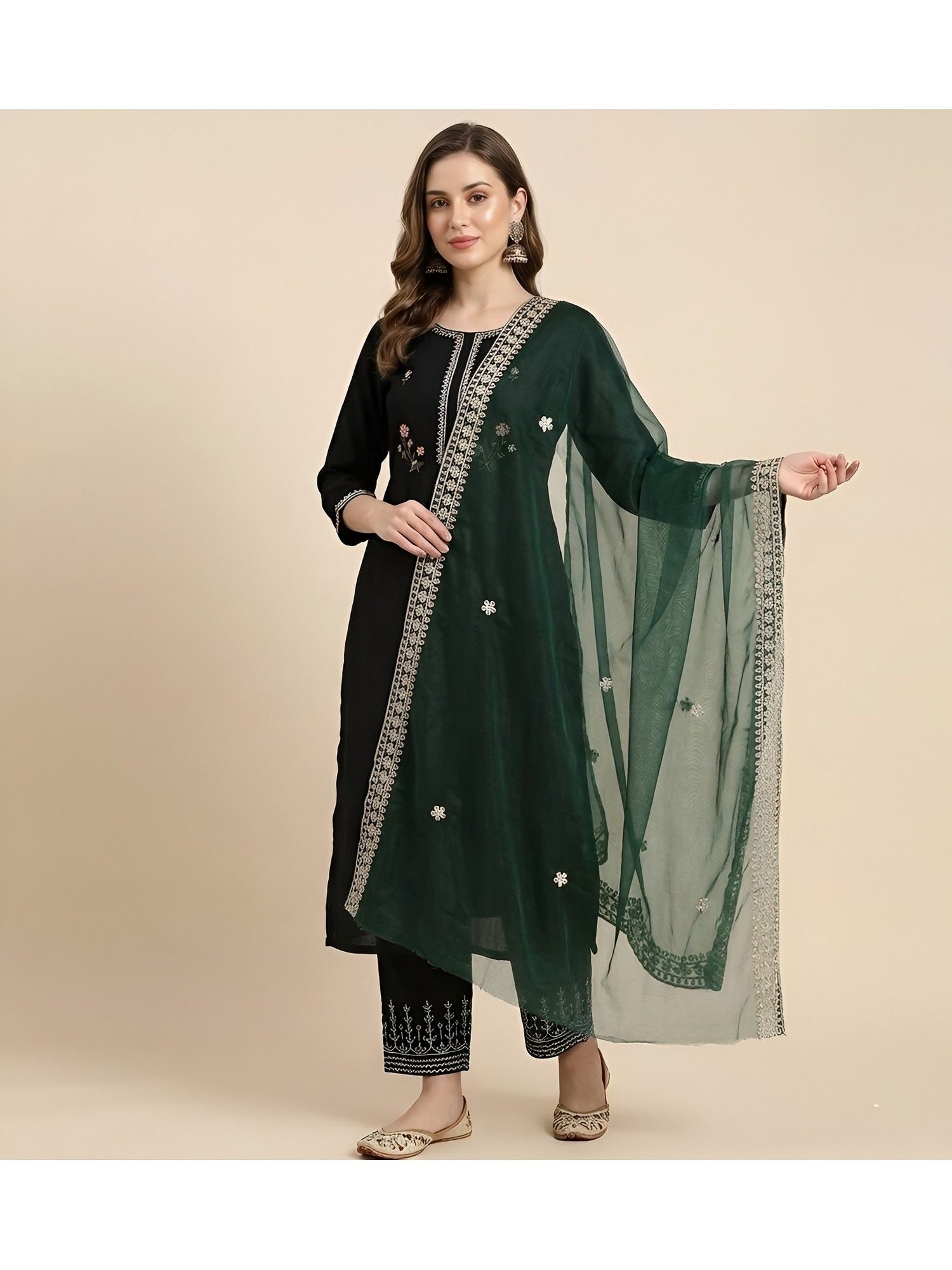 muffly Women Elegant Twill Green Net Dupatta-picture-36