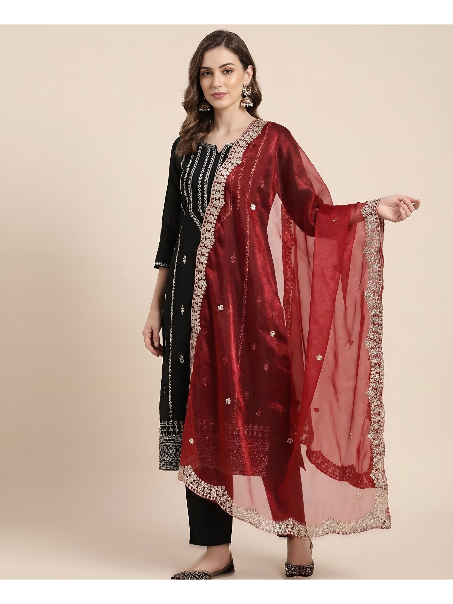 muffly Women Elegant Twill Maroon Net Dupatta-picture-18