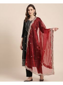 MUFFLY - Women Elegant Twill Maroon Net Dupatta