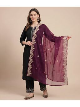 MUFFLY - Women Elegant Twill Purple Net Dupatta