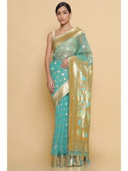 Soch - Women Green Printed Saree with Unstitched Blouse