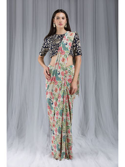 Payal Singhal - Khaki Anar Aur Mor Print Saree Set