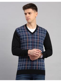 Monte Carlo - Blue V Neck Full Sleeve Pullover Sweater