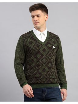 Monte Carlo - Green V Neck Full Sleeve Pullover Sweater