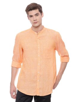 BASICS - Slim Fit Orange Linen Shirt