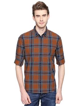 BASICS - Slim Fit Chipmunk Brown Checks Shirt