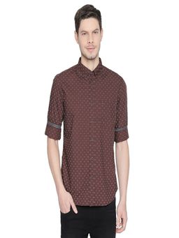 BASICS - Slim Fit Cappuccino Brown Printed Shirt