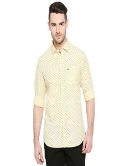 BASICS - Slim Fit Pastel Yellow Printed Shirt