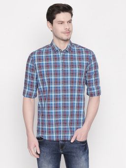 BASICS - Slim Fit Blue Grotto Checks Shirt