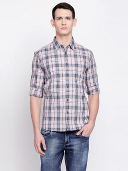 BASICS - Slim Fit Lotus Pink Twill Checks Shirt