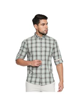 BASICS - Slim Fit Bottle Green Checks Shirt