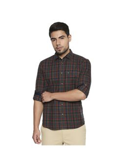 BASICS - Slim Fit Carob Brown Checks Shirt