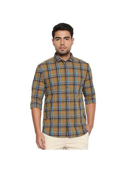 BASICS - Khaki Cotton Checks Shirt