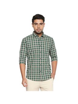 BASICS - Slim Fit Hunter Green Checks Shirt