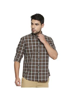 BASICS - Slim Fit Toffee Brown Checks Shirt