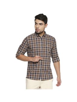 BASICS - Slim Fit Bronze Brown Checks Shirt