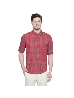 BASICS - Slim Fit Cranberry Red Twill Checks Shirt